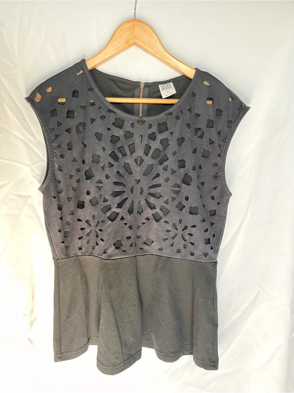 Vero Moda Black Laser-Cut Peplum Top